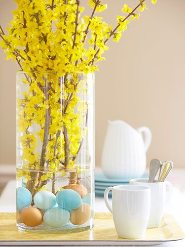 Forsythia Vase with Eggs