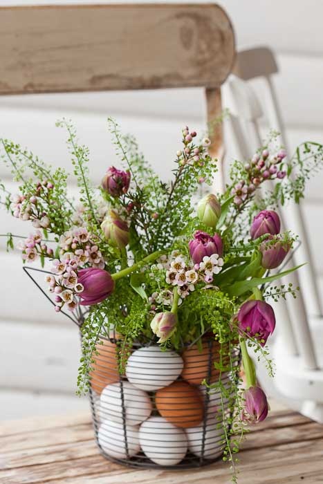 Tulips in Egg Basket