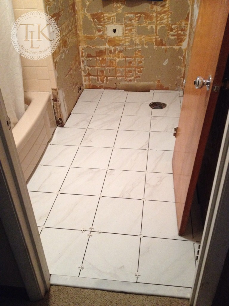 Bathroom with new floor tile