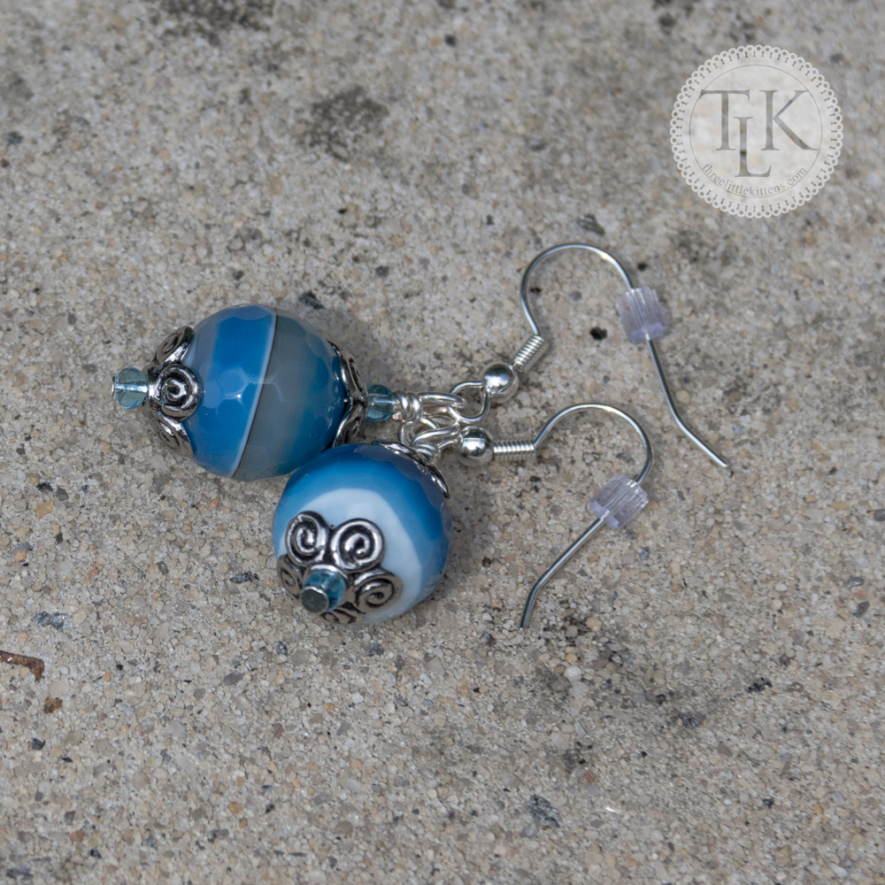 New! - Turquoise Faceted Agate Pierced Earrings 3674e on threelittlekittens.com/blog