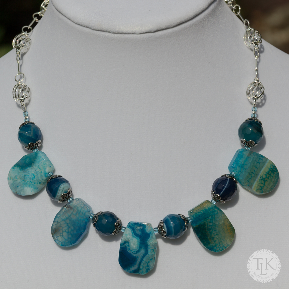 New! - Turquoise and Sapphire Agate Necklace 3674n on threelittlekittens.com/blog