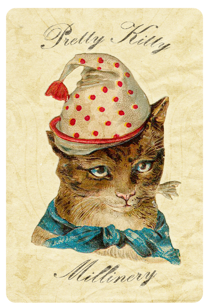 Pretty Kitty Millinery Tag Free Printable - Digital Goodie on threelittlekittens.com/blog