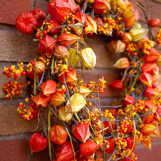 Chinese Lanterns and Bittersweet Wreath