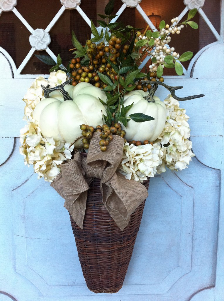 Hydrangeas and White Pumpkins