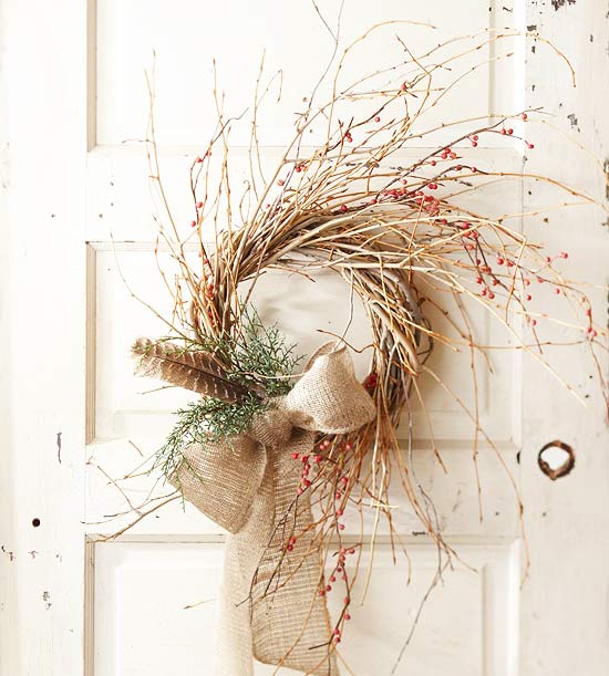 Twig Door Wreath with Berry Branches