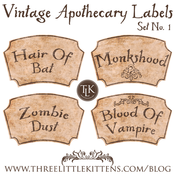 THREE LITTLE KITTENS BLOG | Vintage-Apothecary-Labels-Set-1