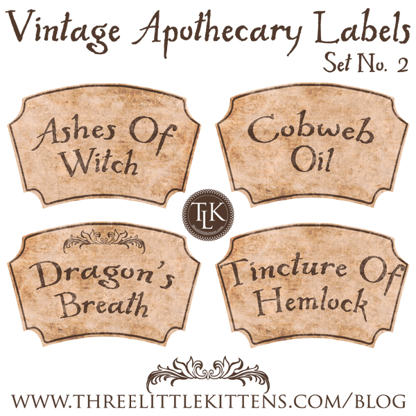 Vintage Apothecary Labels Set 2 Digital Goodie - Free Printable on www.threelittlekittens.com/blog