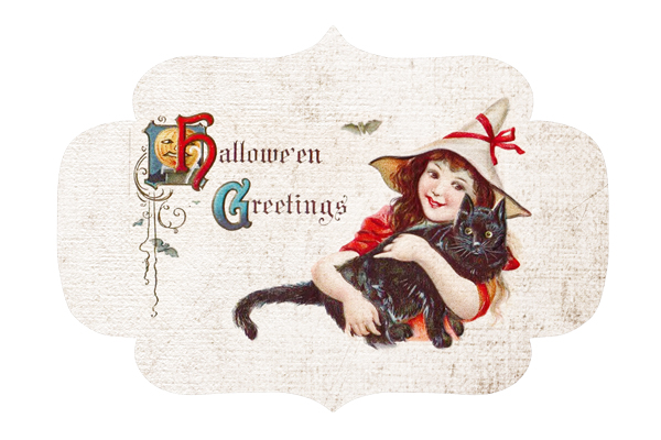 Halloween-Decorative-Stickers-Halloween-Greetings-Witch-and-Black-Cat Free Digital Goodie Printable on threelittlekittens.com/blog