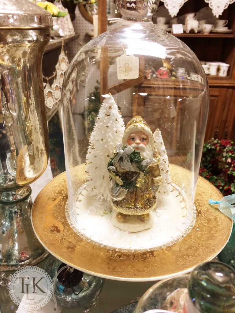 Vintage Santa and Bottle Brush Tree under a Cloche