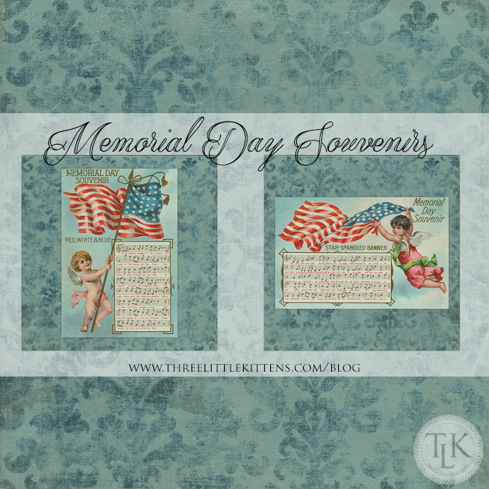 Memorial Day Souvenirs and Vintage Damask Scrapbook Paper - Free Digital Goodies Printables on threelittlekittens.com/blog