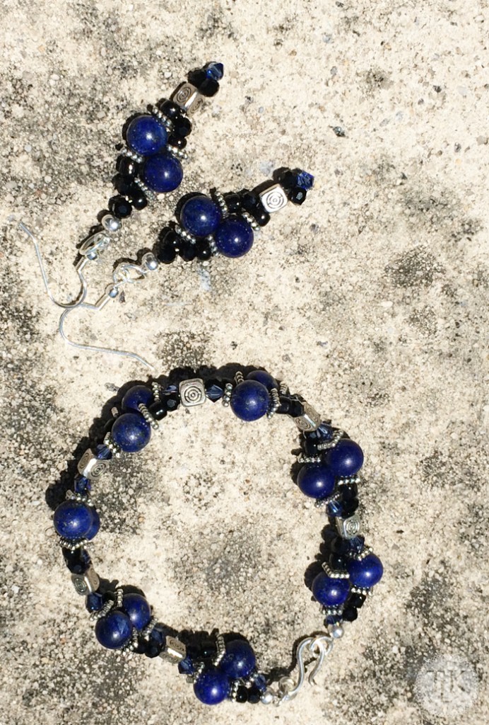 3684be Lapis Lazuli and Crystal Braclet and Earrings on threelittlekittens.com/blog