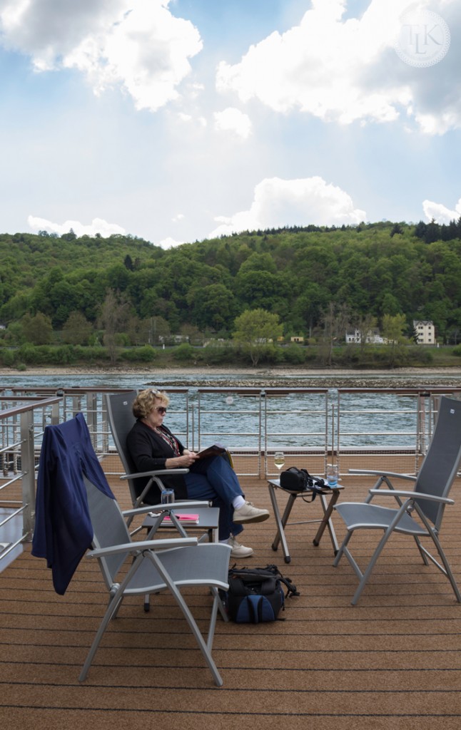Calm sailing along the Rhine in Germany on our Viking longship
