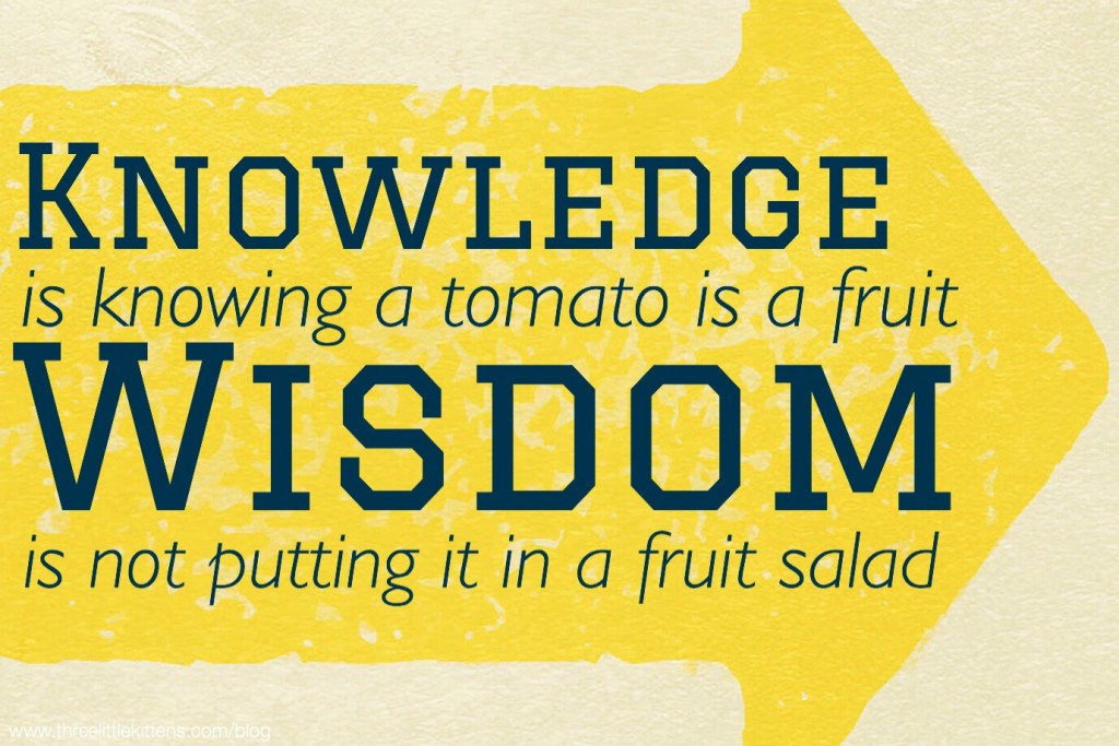 Knowledge is knowing a tomato is a fruit. Wisdom is not putting it in a fruit salad. - A paraprosdokian for you on threelittlekittens.com/blog