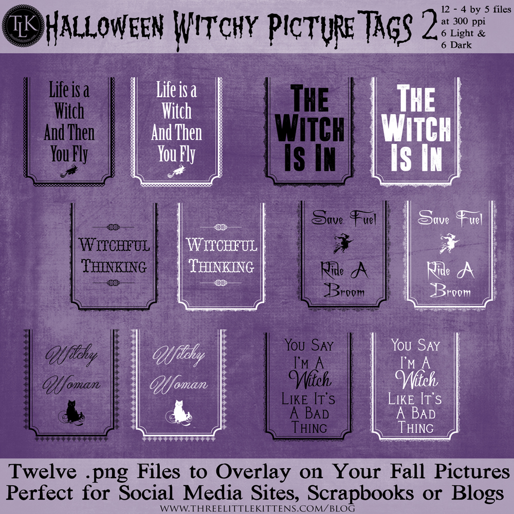 Hallowen Witchy Picture Tags 2 on threelittlekittens.com/blog
