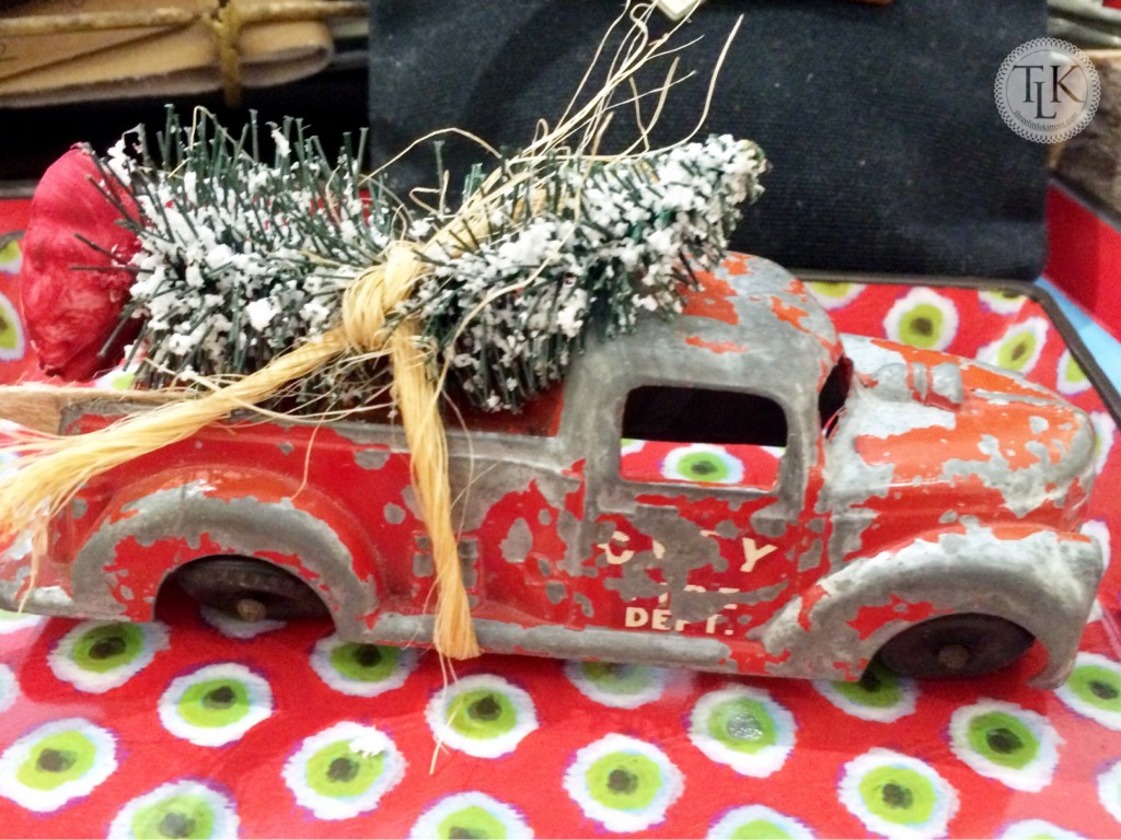 Vintage Toy Truck and Bottle Brush Tree on threelittlekittens.com/blog