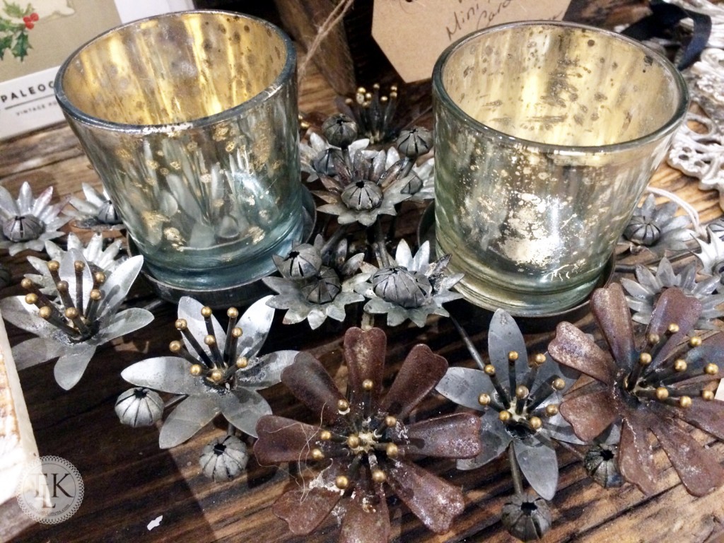 Mercury Glass Votives and Mixed Metal Poinsettias on threelittlekittens.com/blog