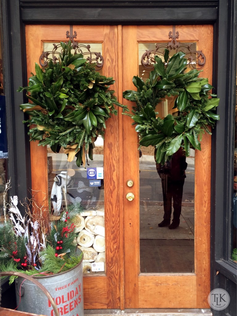 Magnolia Wreaths welcome shoppers to Tink's Place in Roanoke VA on threelittlekittens.com/blog