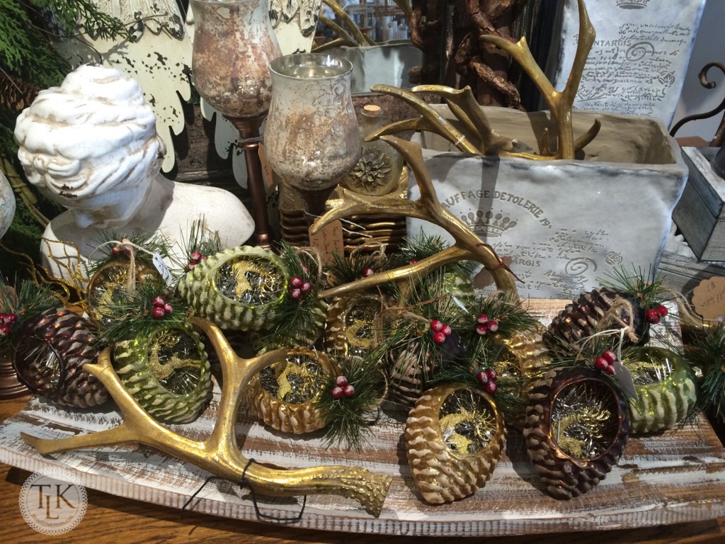 Glass PInecone Ornaments and Antlers at Tink's Place on threelittlekittens.com/blog