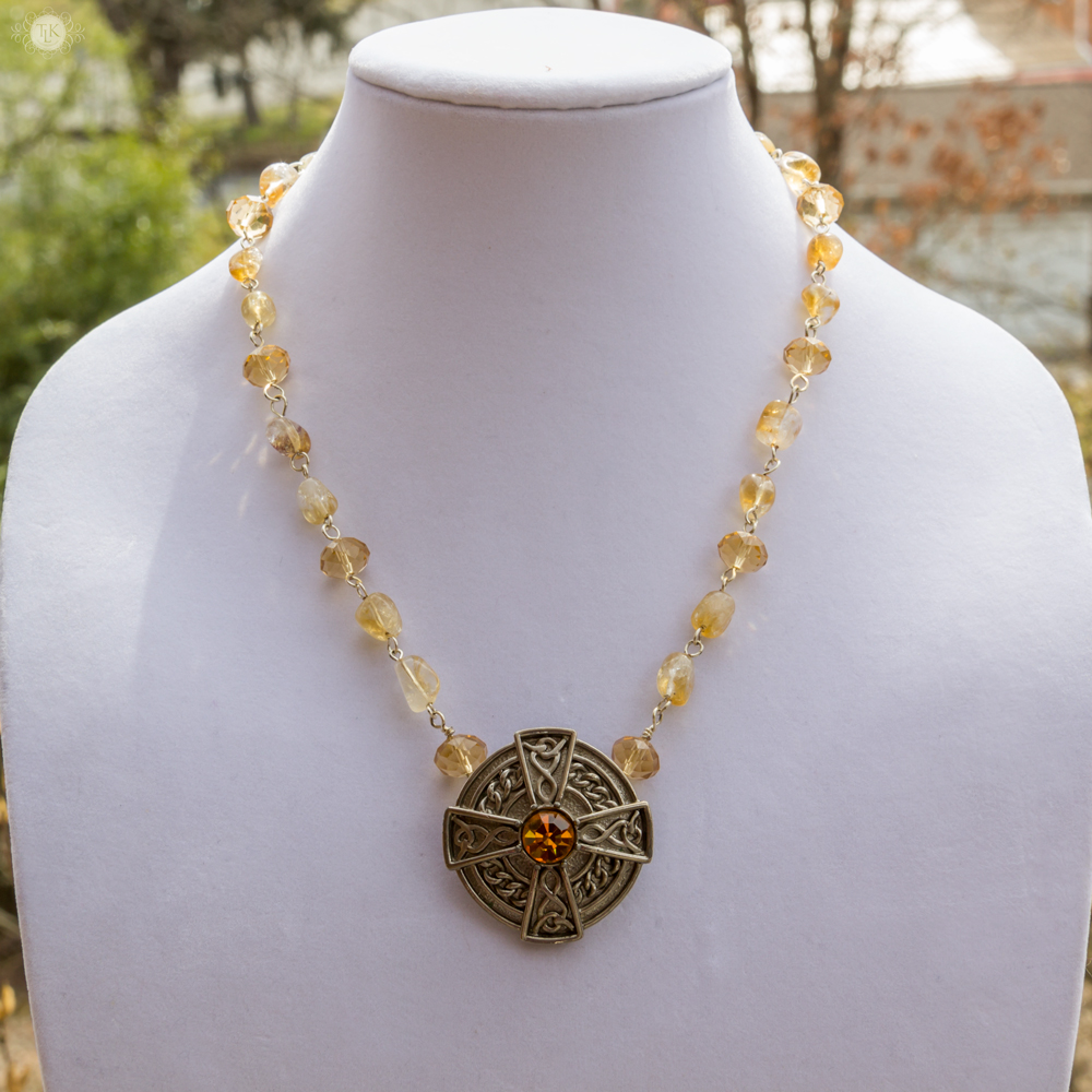 THREE LITTLE KITTENS BLOG | 3624n Citrine Necklace featuring Vintage Exquisite Brooch Pendant 