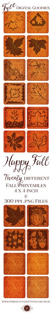 THREE LITTLE KITTENS BLOG | Happy Fall Digital Goodies - Twenty Different Square Printables for Crafting
