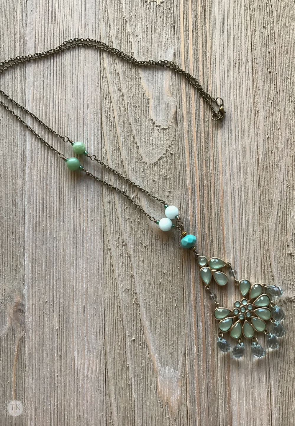 THREE LITTLE KITTENS | 3708n Amazonite and Costume Jewelry Pendant Necklace