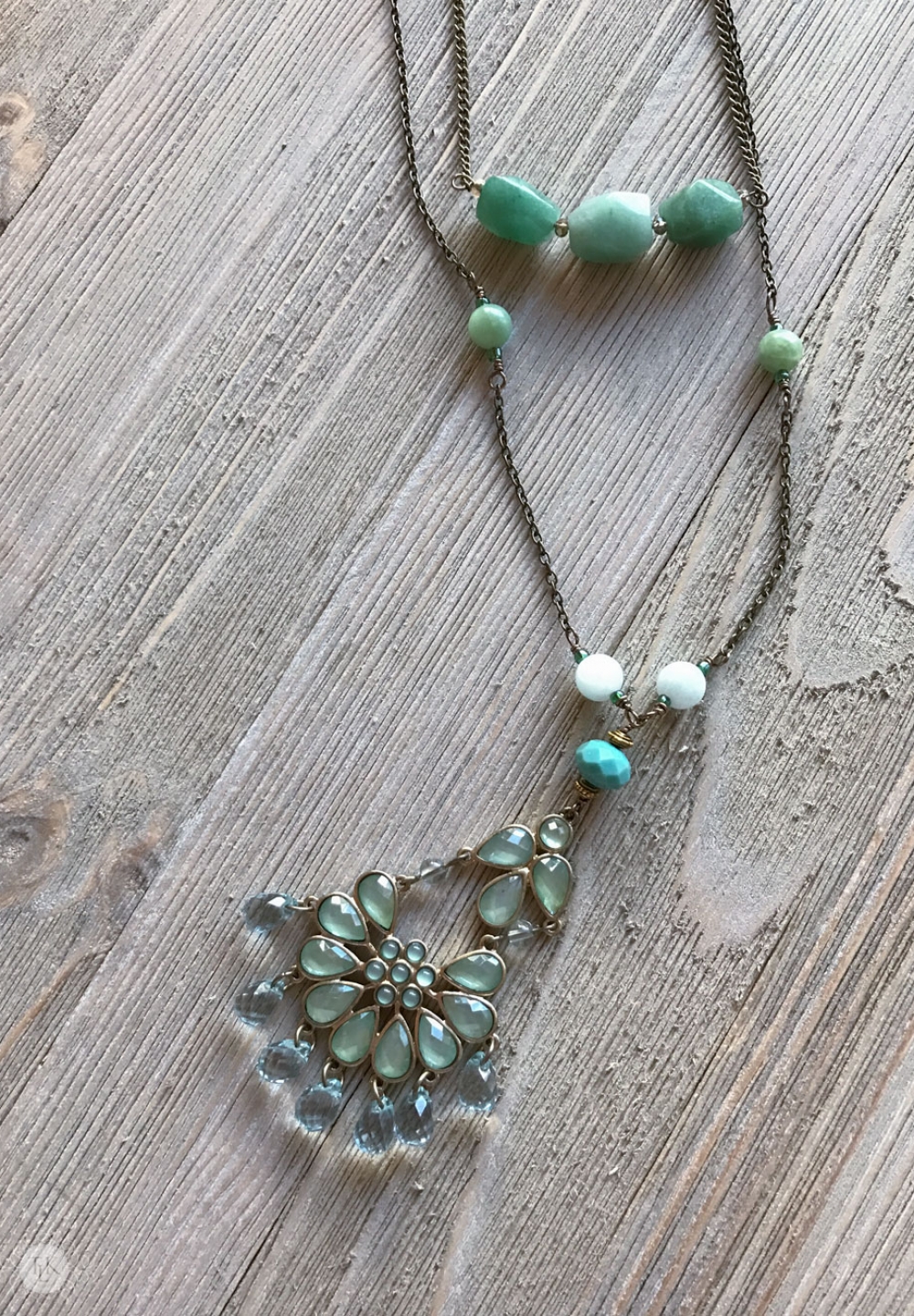 THREE LITTLE KITTENS | 3708n Amazonite and Costume Jewelry Pendant Necklace with 3706n Amazonite Faceted Nugget Bar Necklace