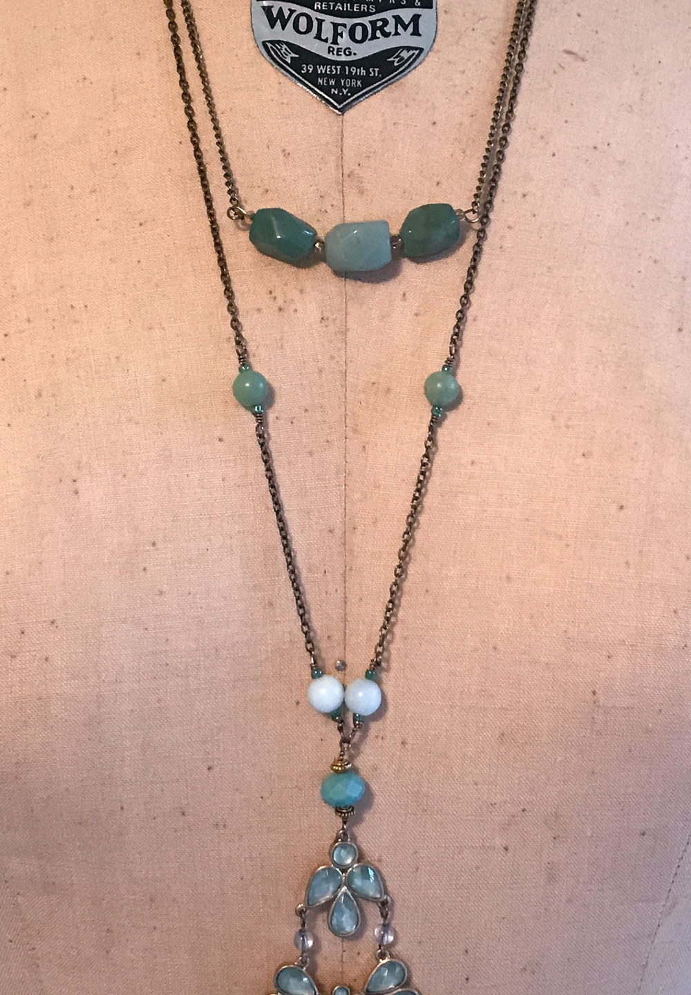 THREE LITTLE KITTENS | 3708n Amazonite and Costume Jewelry Pendant Necklace with 3706n Amazonite Faceted Nugget Bar Necklace