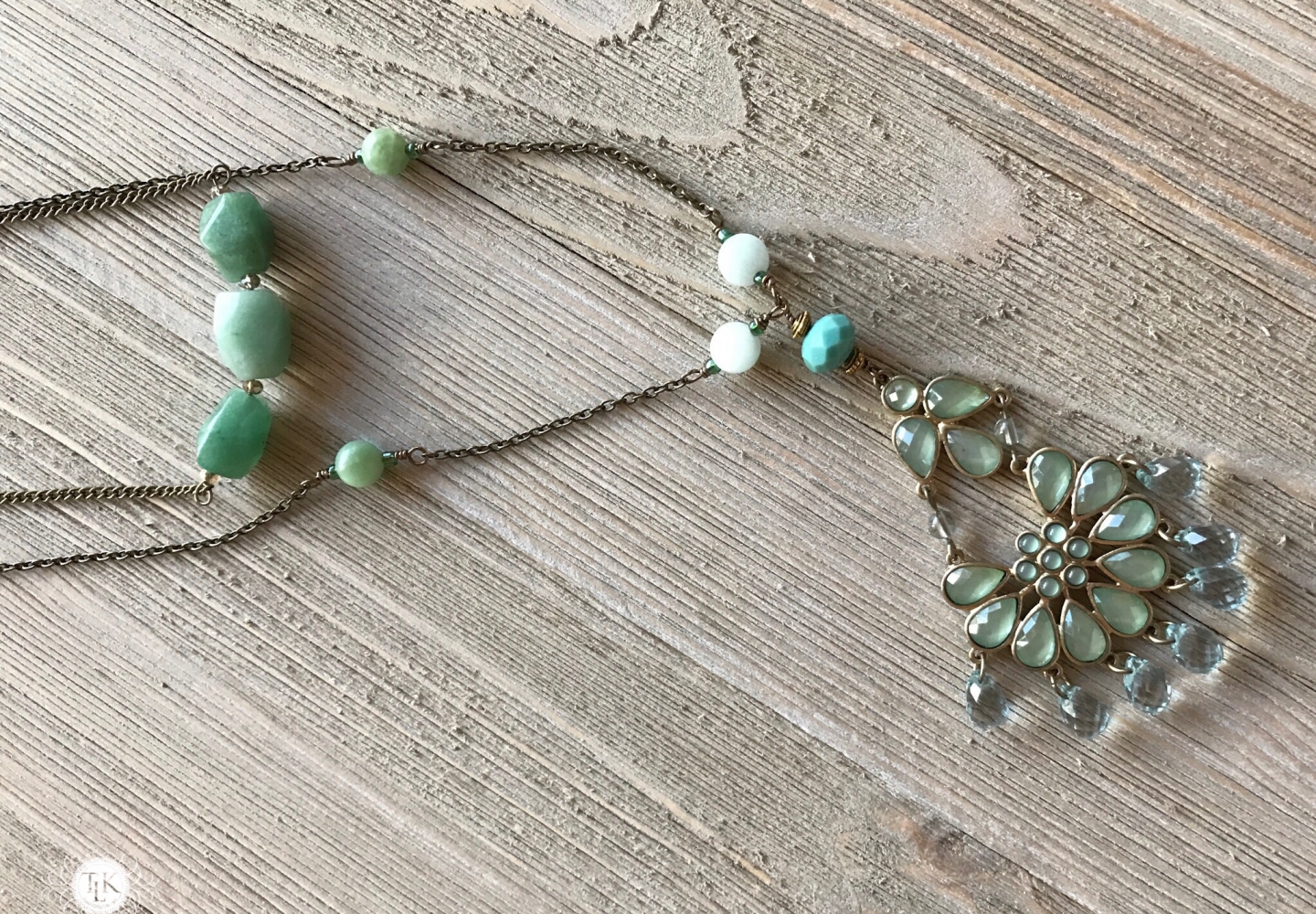 THREE LITTLE KITTENS | 3708n Amazonite and Costume Jewelry Pendant Necklace with 3706n Amazonite Faceted Nugget Bar Necklace