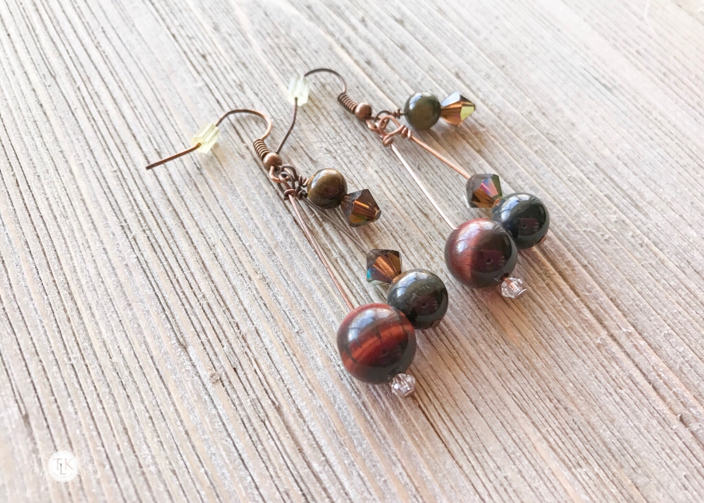 THREE LITTLE KITTENS | Multicolor Tiger Eye and Crystal Pierced Earrings 3649e