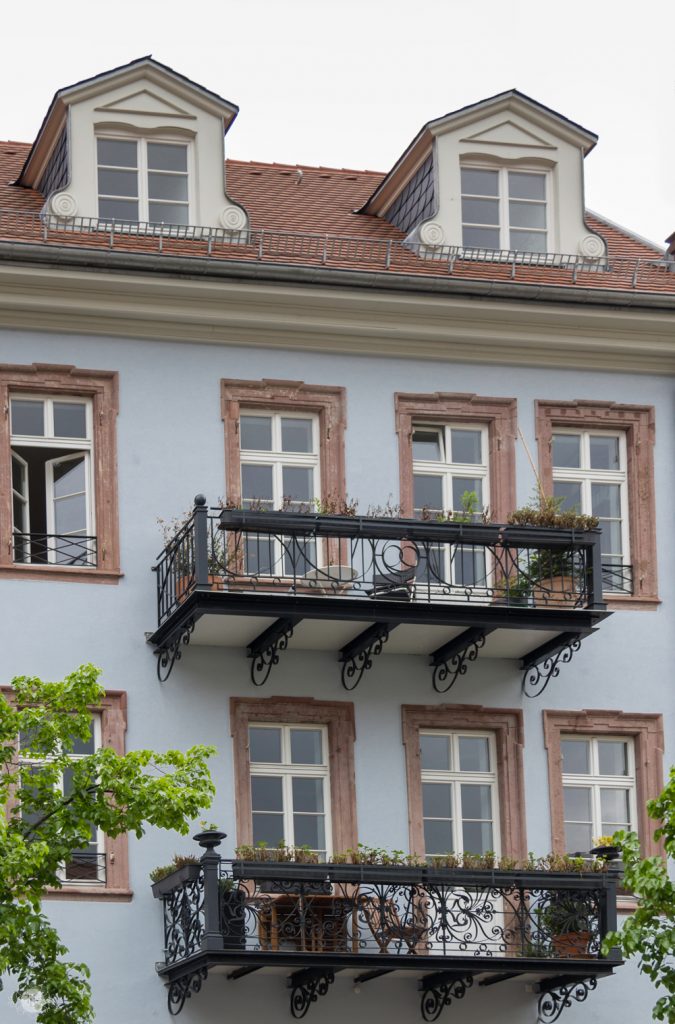 Decorative Balconies on a building in Kornmarkt in Heidelberg, Germany