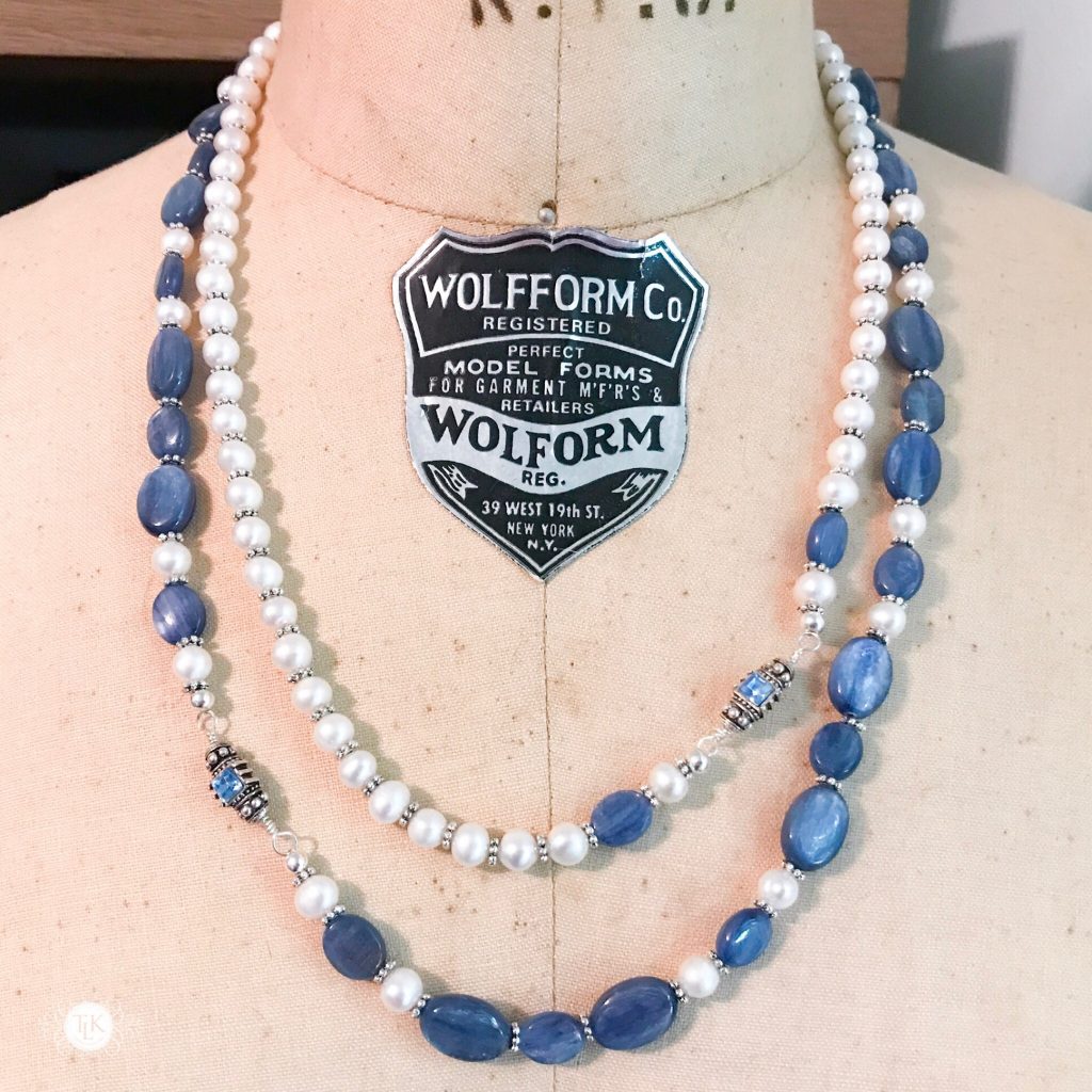 THREE LITTLE KITTENS BLOG | Kyanite, Freshwater Pearls, Swarovski Crystal and Silver Accent Double Strand Necklace