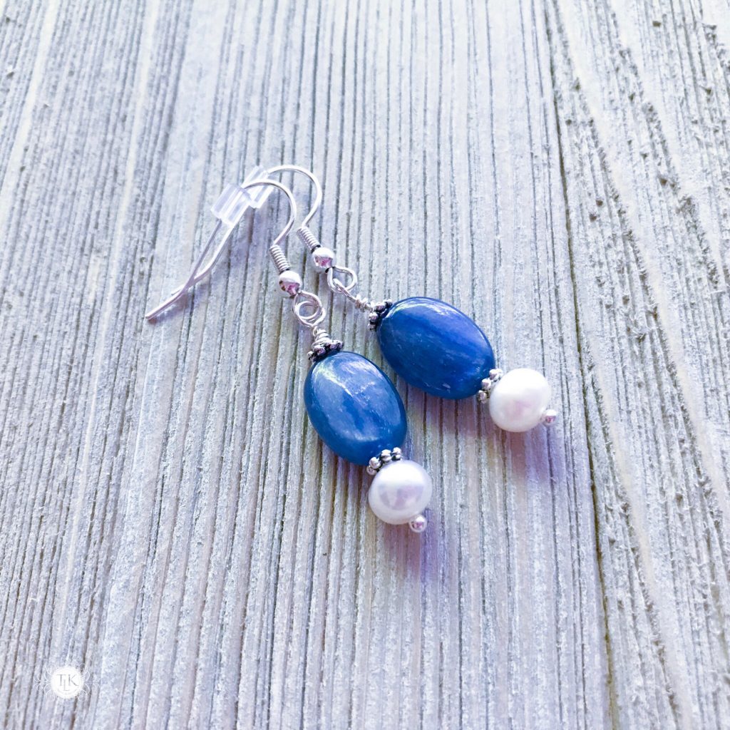 THREE LITTLE KITTENS BLOG | Kyanite and Freshwater Pearl Earrings