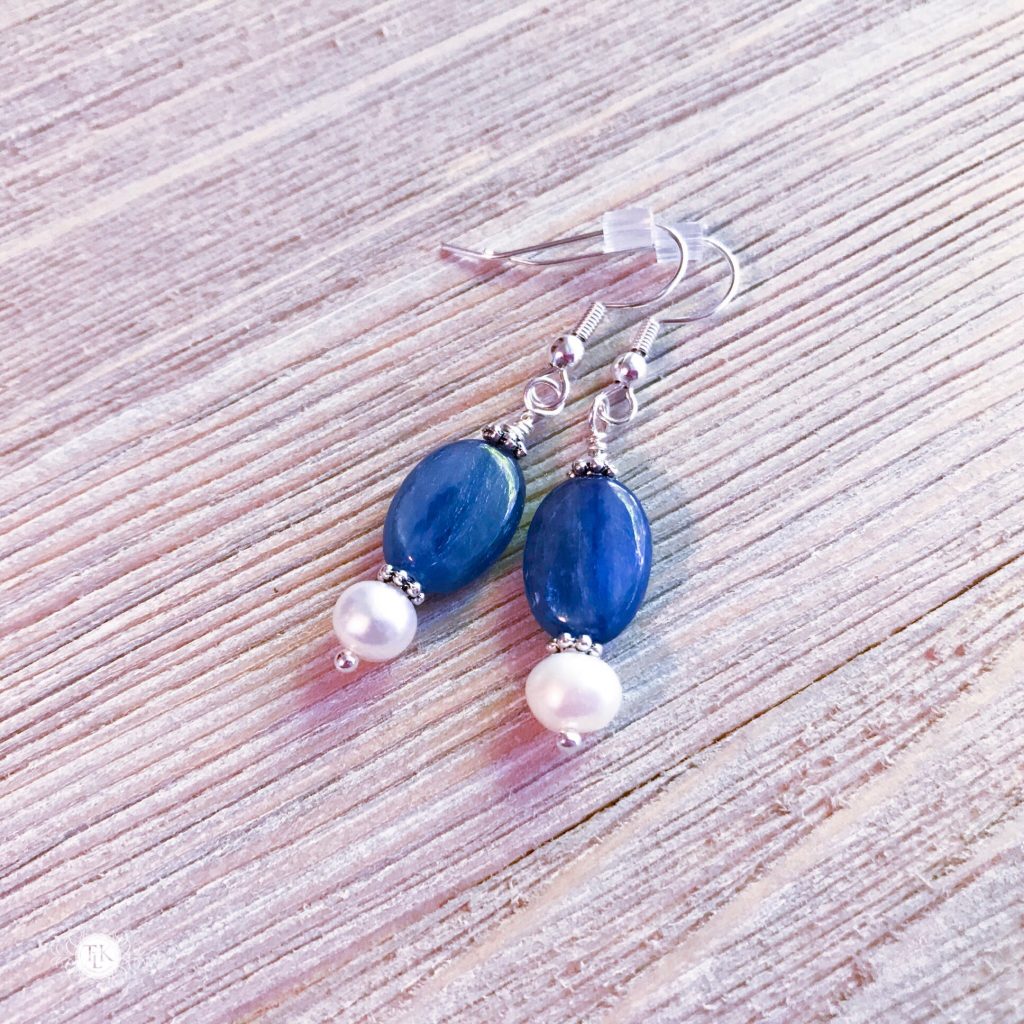 THREE LITTLE KITTENS BLOG | Kyanite and Freshwater Pearl Earrings