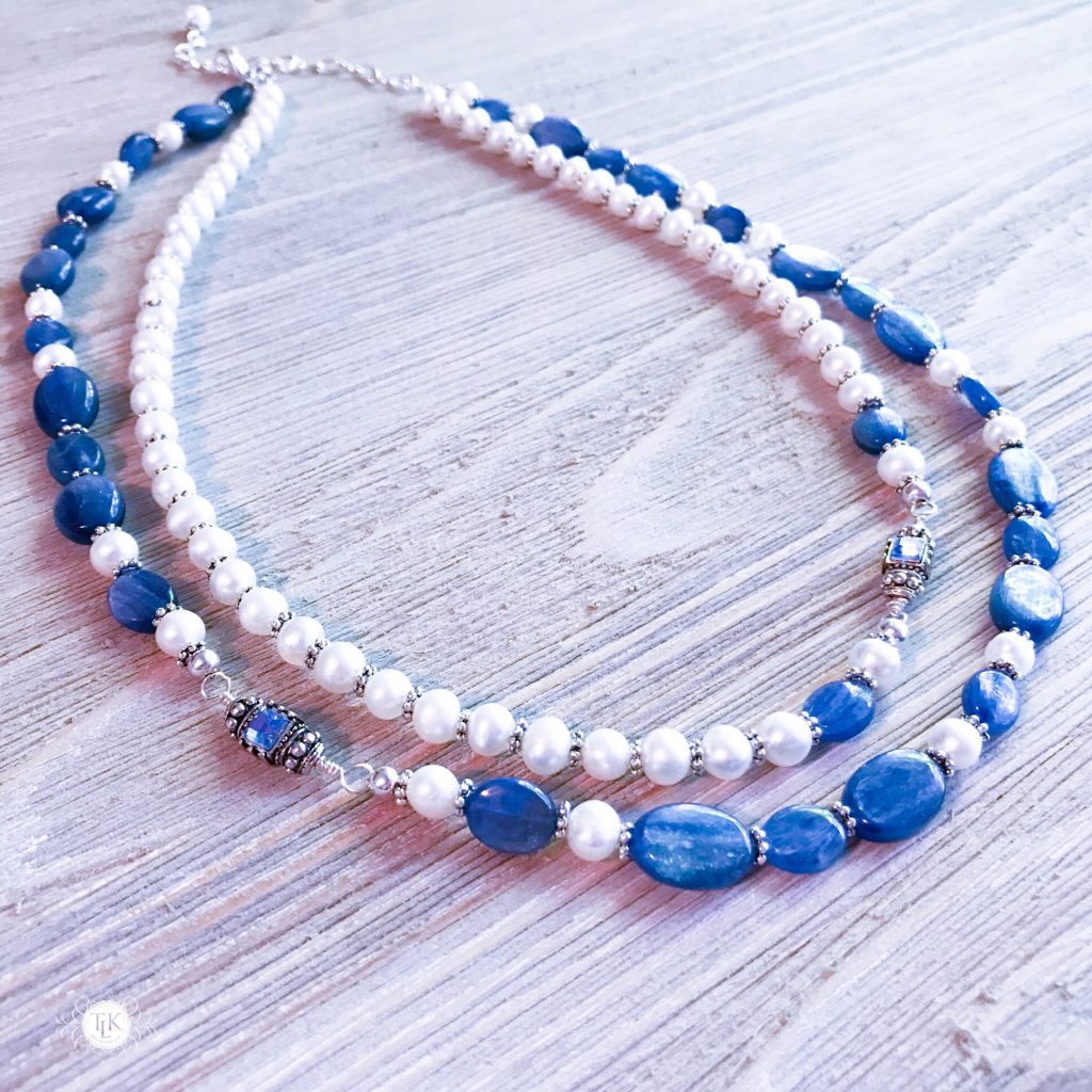 THREE LITTLE KITTENS BLOG | Kyanite, Freshwater Pearls, Swarovski Crystal and Silver Accent Double Strand Necklace