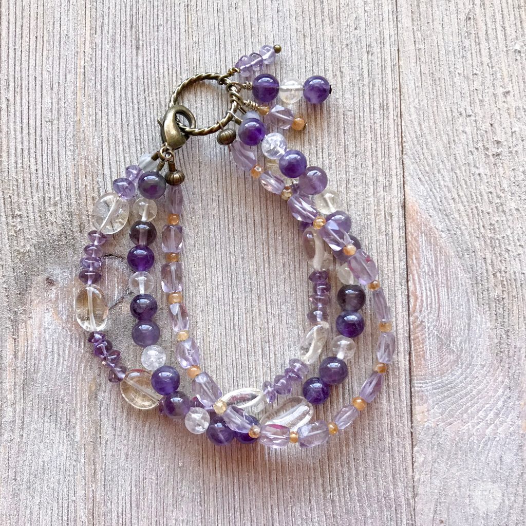 THREE LITTLE KITTENS BLOG | 3736 B Amethyst and Citrine Triple Strand Bracelet