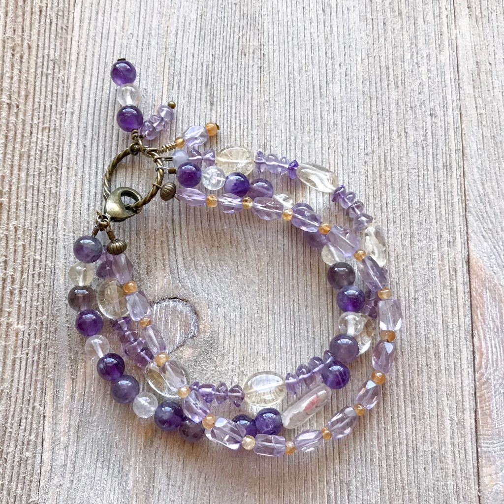 THREE LITTLE KITTENS BLOG | 3736 B Amethyst and Citrine Triple Strand Bracelet