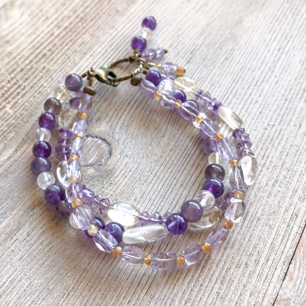 THREE LITTLE KITTENS BLOG | 3736 B Amethyst and Citrine Triple Strand Bracelet