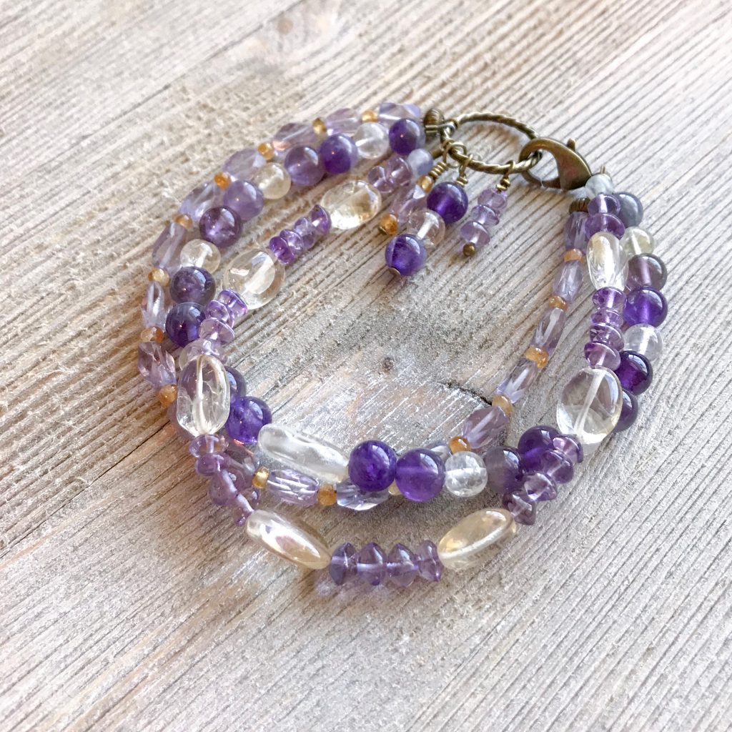 THREE LITTLE KITTENS BLOG | 3736 B Amethyst and Citrine Triple Strand Bracelet
