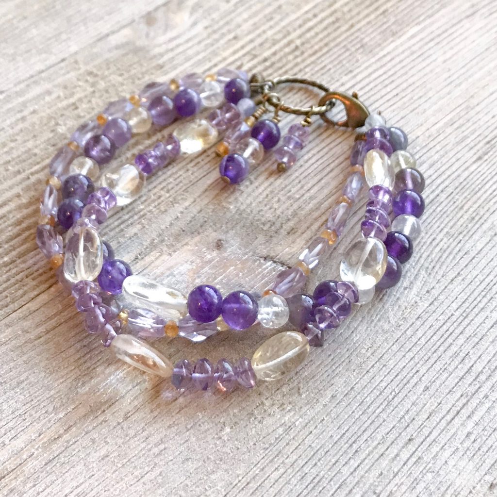 THREE LITTLE KITTENS BLOG | 3736 B Amethyst and Citrine Triple Strand Bracelet