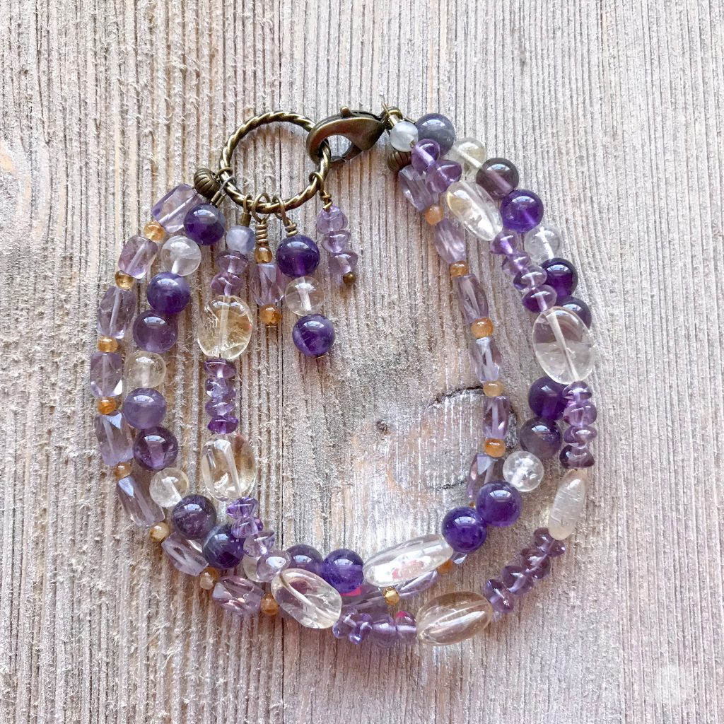 THREE LITTLE KITTENS BLOG | 3736 B Amethyst and Citrine Triple Strand Bracelet